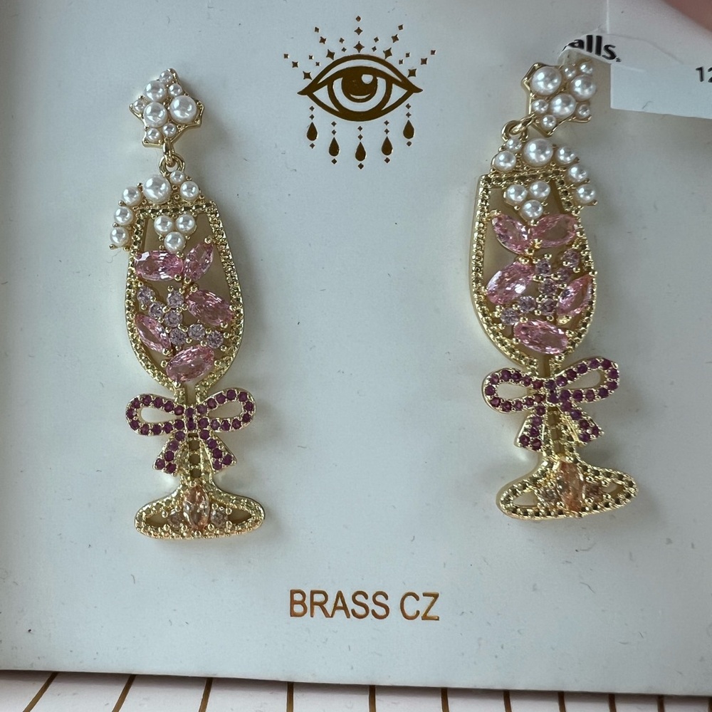 Pink champagne flute earrings